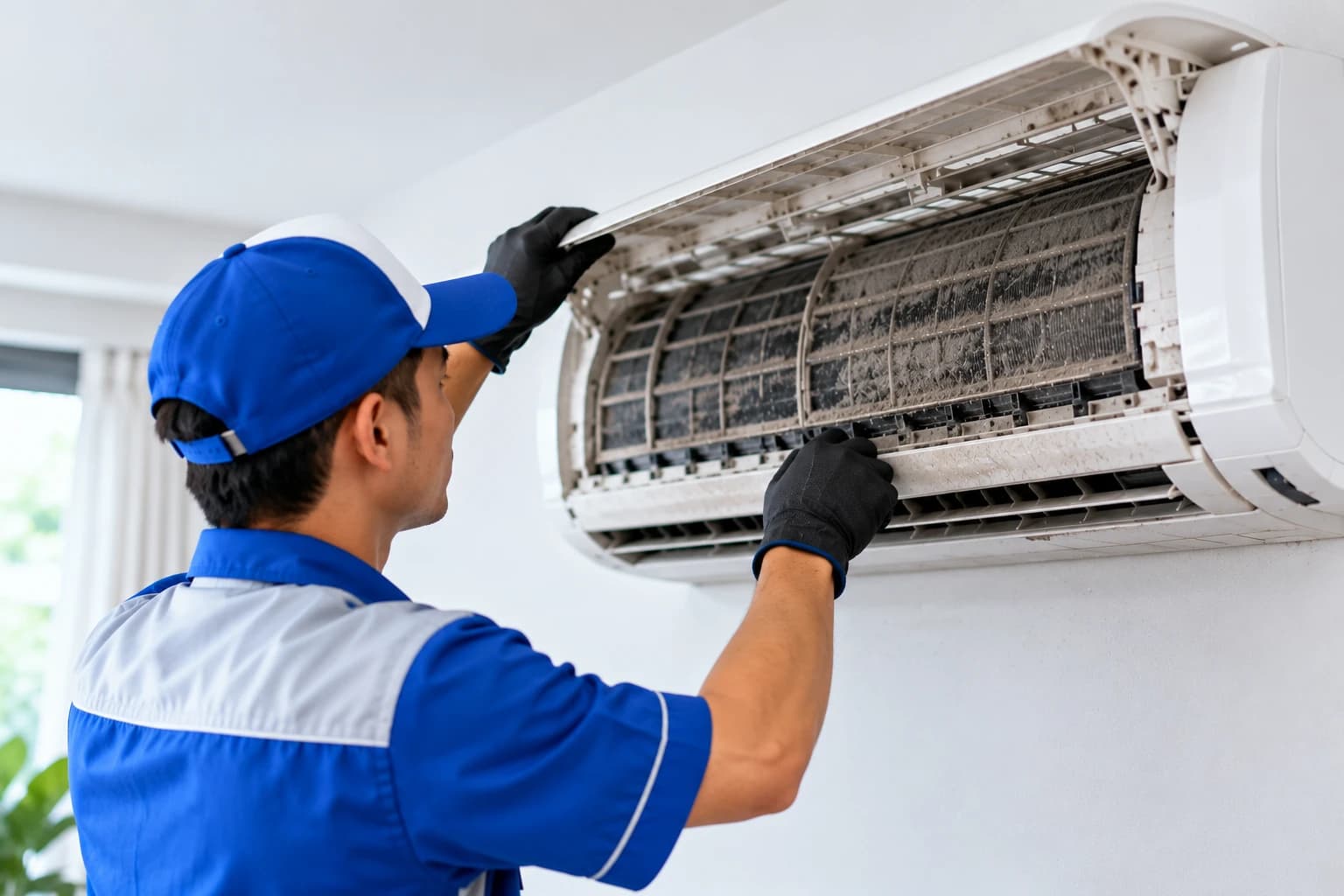 Kamar depan · Daikin 1 PK, sebelum dicuci
